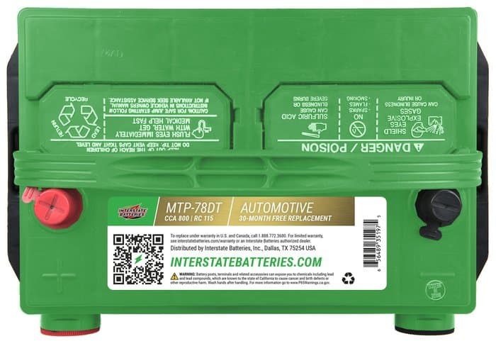 Interstate Batteries Flooded 12V Battery, Group Size 78DT, 800CCA