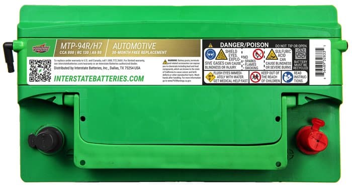 Interstate Batteries Flooded Battery, Group Size 94R/H7, 800CCA