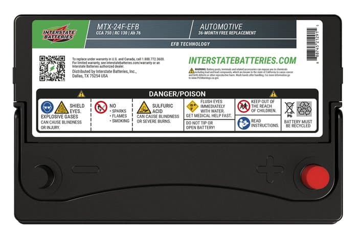 Interstate Batteries EFB Battery, Group Size 24F, 750CCA