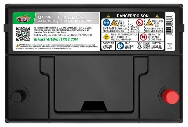 Interstate Batteries Flooded Battery, Group Size 24F, 600CCA