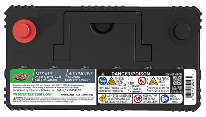 Interstate Batteries AGM Battery, Group Size 51R, 435CCA