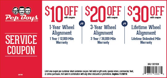 Printable Coupons - UP TO $30 OFF WHEEL ALIGNMENT | Pep Boys