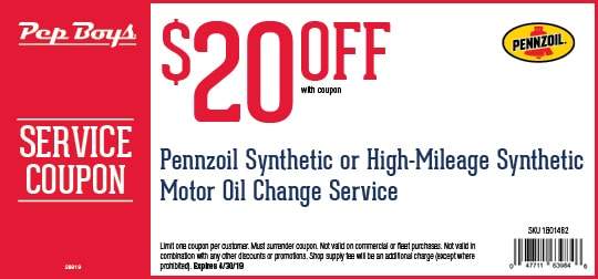 <div class='semHeadline'>$20 OFF PENNZOIL SYNTHETIC OR HIGH MILEAGE SYNTHETIC OIL CHANGE SERVICE</div>