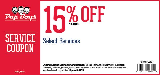 Online Printable Coupons 15 Off Select Services Pep Boys