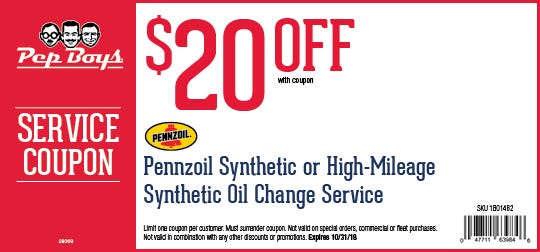 <div class='semHeadline'>$20 OFF PENNZOIL SYNTHETIC OR HIGH MILEAGE SYNTHETIC OIL CHANGE SERVICE</div>